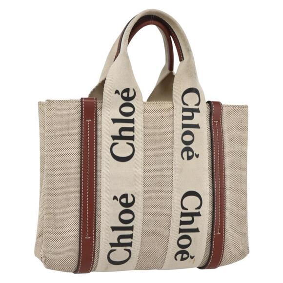 Chloe Handbags - Chloe Woody La Tote Bag Canvas Leather Beige Brown Auth ka1346